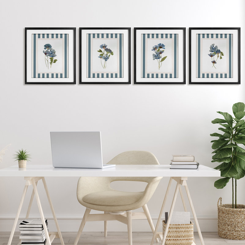 «Summer Memory Florals», ensemble de 4 impressions sous verre encadrées, design par Val Rhodes, H 16 po x l 13 po