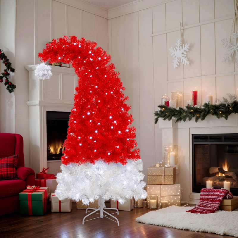 Arbre de Noël artificiel fantaisiste illuminé en forme de chapeau 6 pi avec lumières DEL, 1050 branches, arbre de Noël courbé