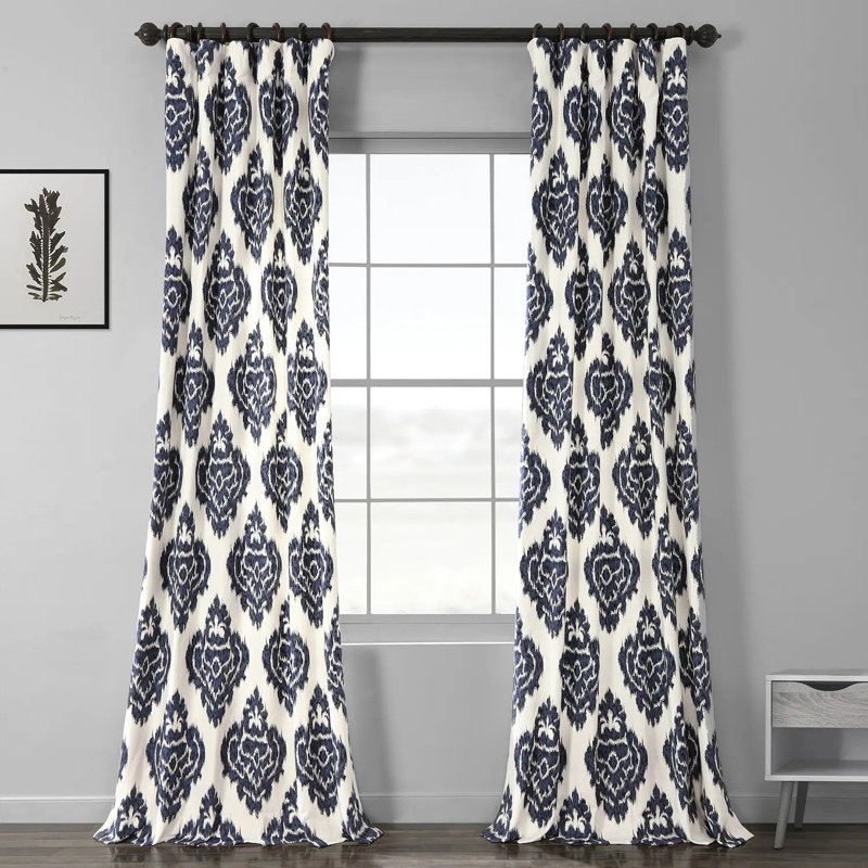 Atkins Room Darkening Cotton Damask Curtain Panel, 50"W x 96"L, Blue