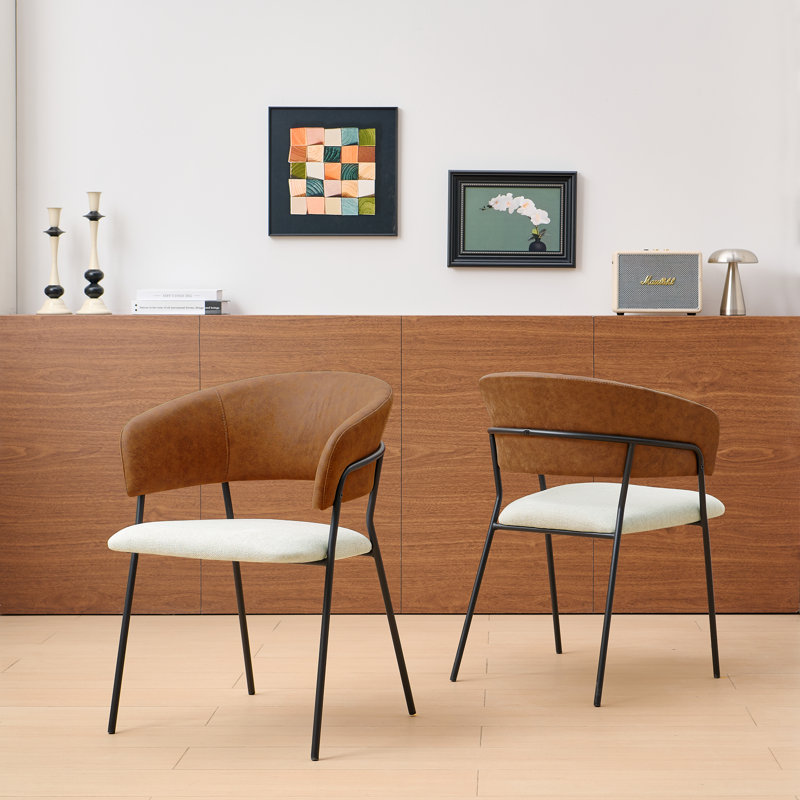 Chunky-Weave Fabric Dining Chair with Arms, Set of 2, Brown