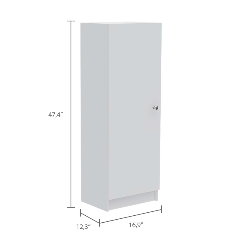 Armoire de rangement à porte simple avec quatre tablettes intérieures Belleria - Blanc, Blanc