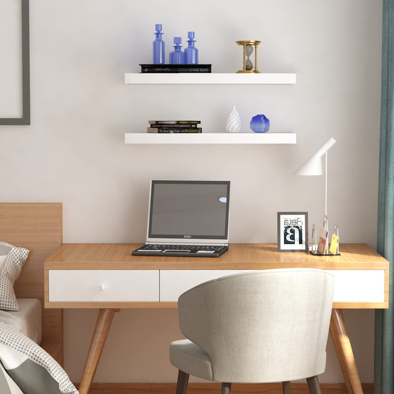 2 Piece Floating Shelf, 3.8cm H x 25cm W x 22.9cm D, White