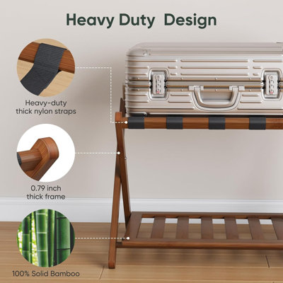 Walnut Folding Suitcase Stand With Shoe Shelf