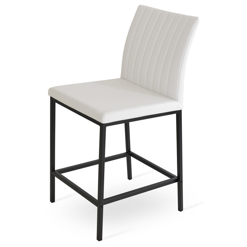 Tabouret de bar et de comptoir en métal Zeyno, Poudre noire, Blanc, Tabouret de bar (siège d'une hauteur de 29 po)