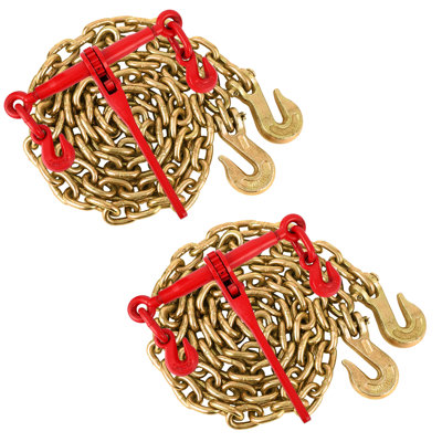 5/16" -3/8" Chain Binder, 5/16"×10ft Chains with 2 Binders and 2 Chains, Grade 70, Load Binder for Binder Chain with Grappling Hook, for Industrial, Agricultural, Logging, Towing Applications