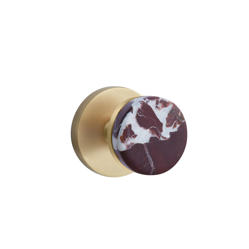 Ensemble de boutons de confidentialité Emtek Select avec rosette à disque et tige conique, bouton en marbre Rosso Levanto (CF)