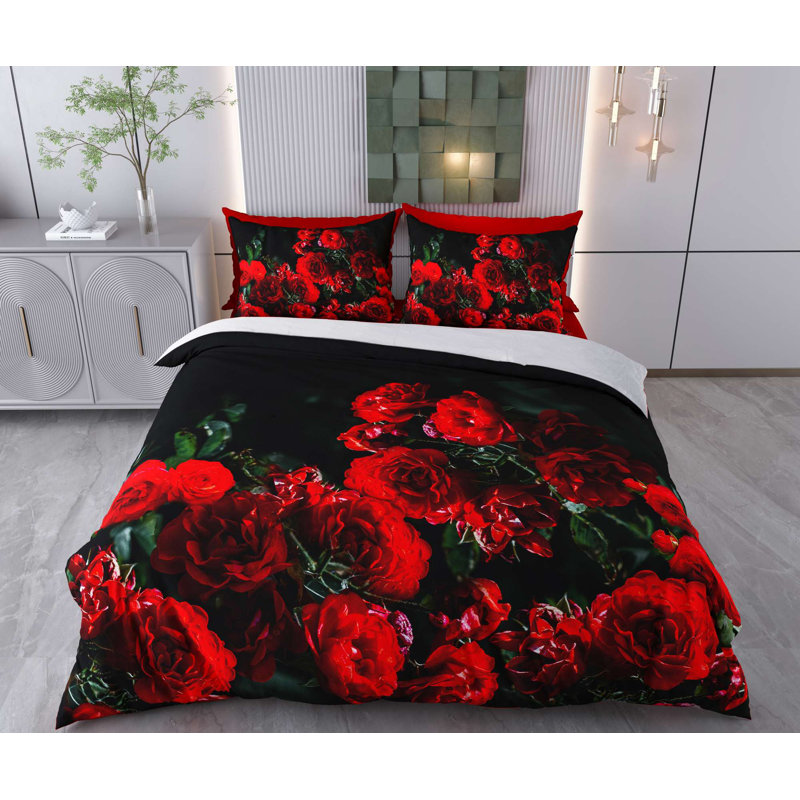 King Quilt Cover Set (3 Pieces), Red & Black, 102.4 x 86.6 inches | 70% Cotton / 30% Polyester, 145 Thread Count | Machine Washable, Button Closure Duvet & Envelope Pillowcases | Elegant & Cozy Bedding