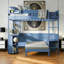 Lit mezzanine double en bois avec bureau, rangement, canapé et lumière DEL pour petits espaces, bleu marine