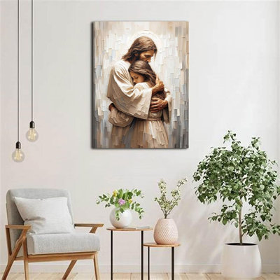 «Jesus Huggers Woman», art mural sur toile, Jésus et la femme en sécurité dans ses bras, décoration murale, affiche de la Chrétienne moderne, impression, étreinte, affiche pour chambre à coucher, salon, église, décoration, prêt à accrocher