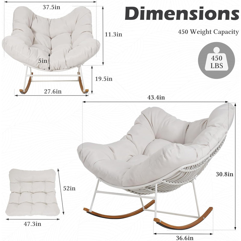 Ensemble de 2 chaises berçantes surdimensionnées Papasan, Blanc / Brun, Blanc
