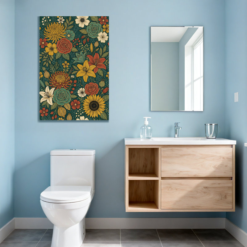 Motif floral de plantes et de fleurs aux couleurs vives et aux feuilles détaillées, H 36 po x l 24 po