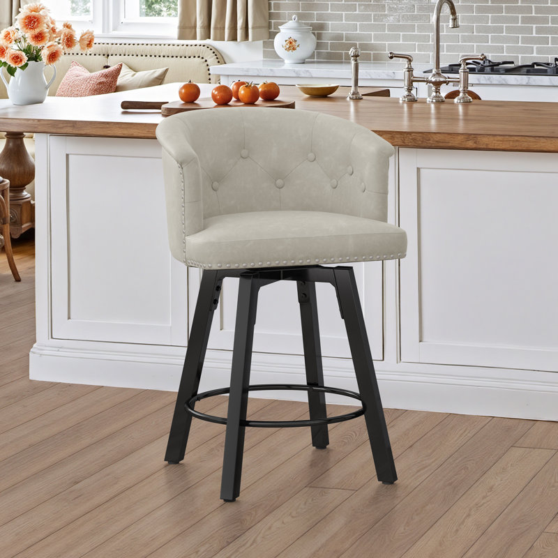 Tabouret de comptoir pivotant rembourré avec structure en métal, Gris clair clair