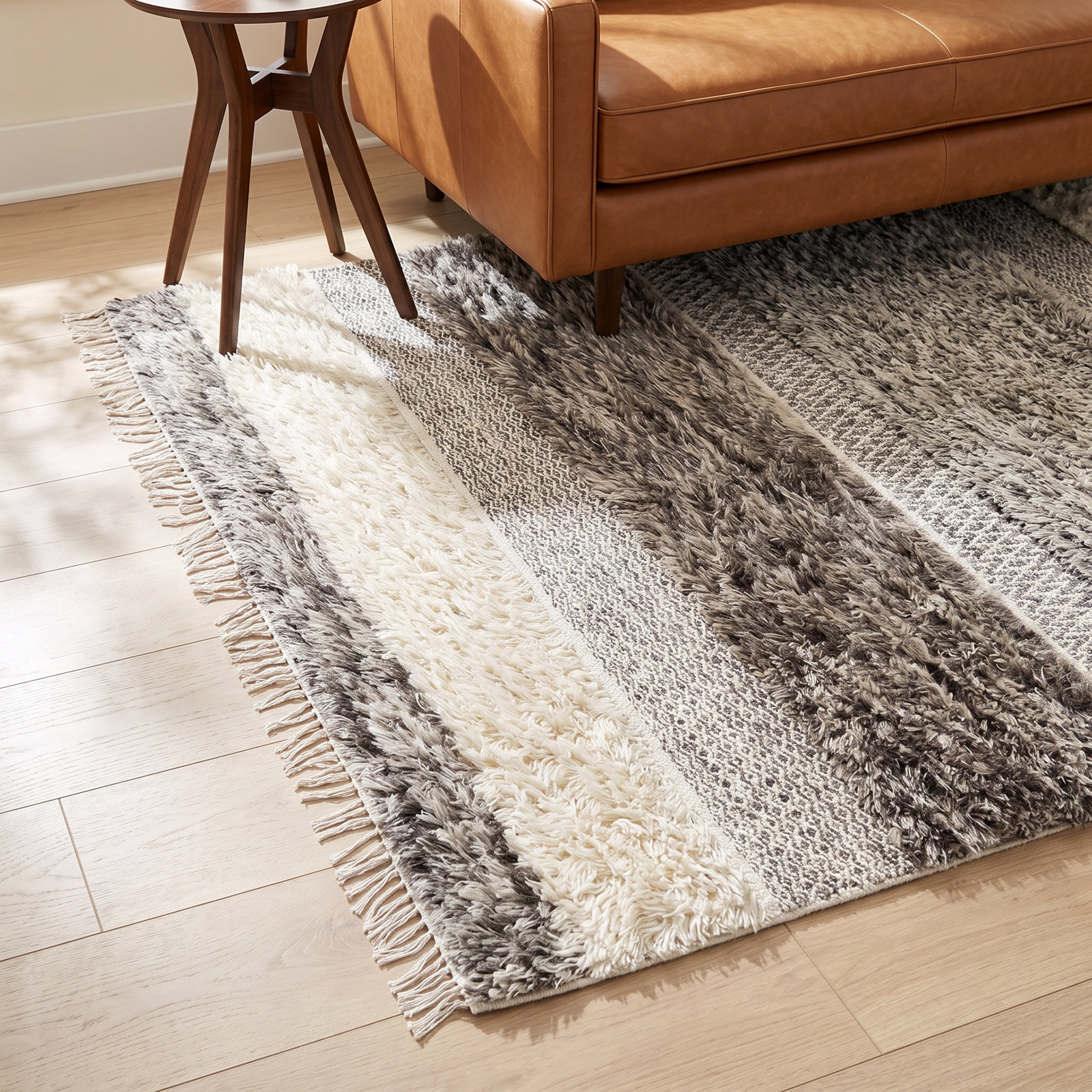 Catalina Cream Gray Flatweave Striped Wool Rug, Rectangle 5' x 7'6"