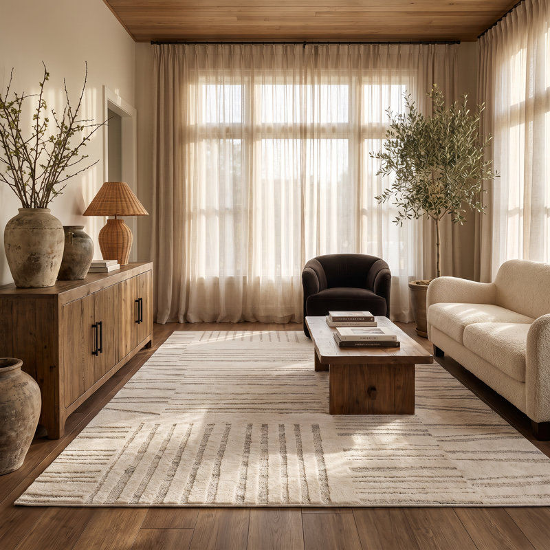 Tapis intérieur moderne, beige crème., Rectangle 7 pi 10 po x 10 pi 10 po