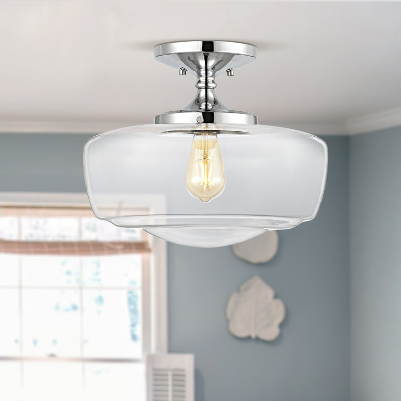Tatem Glass Semi Flush Mount, Chrome
