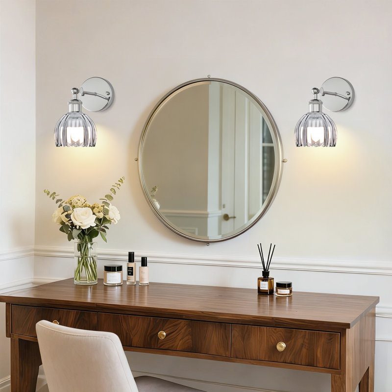 Battery Operated Tulip Wall Sconce Set Of 2 With Remote & Bulb, Dimmable Wireless Rechargeable Wall Lights (3 Color Temp & 12 Rgb) For Bedroom Living Room Hallway