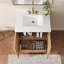 Meuble-lavabo autoportant en bois massif café clair avec plateau blanc-117792608