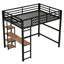 Lit mezzanine double noir avec bureau et rangement - Structure en métal robuste pour un rangement sécuritaire pour dormir
