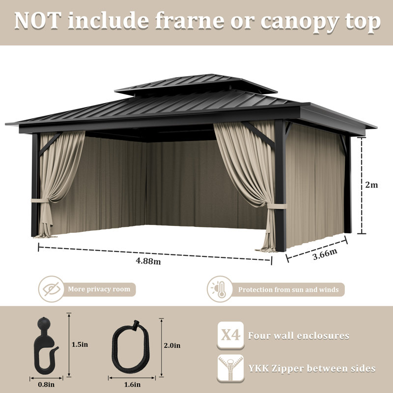 Rideaux à 4 panneaux latéraux pour pavillon de jardin, seulement rideaux, H 78,74 po x l 192 po x P 144 po, Crème, crème