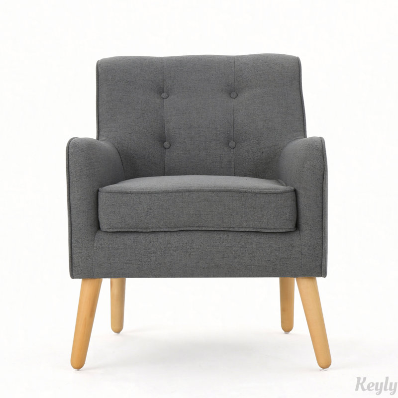 Fauteuil Mid-Century moderne avec pieds en bois massif, Gris anthracite