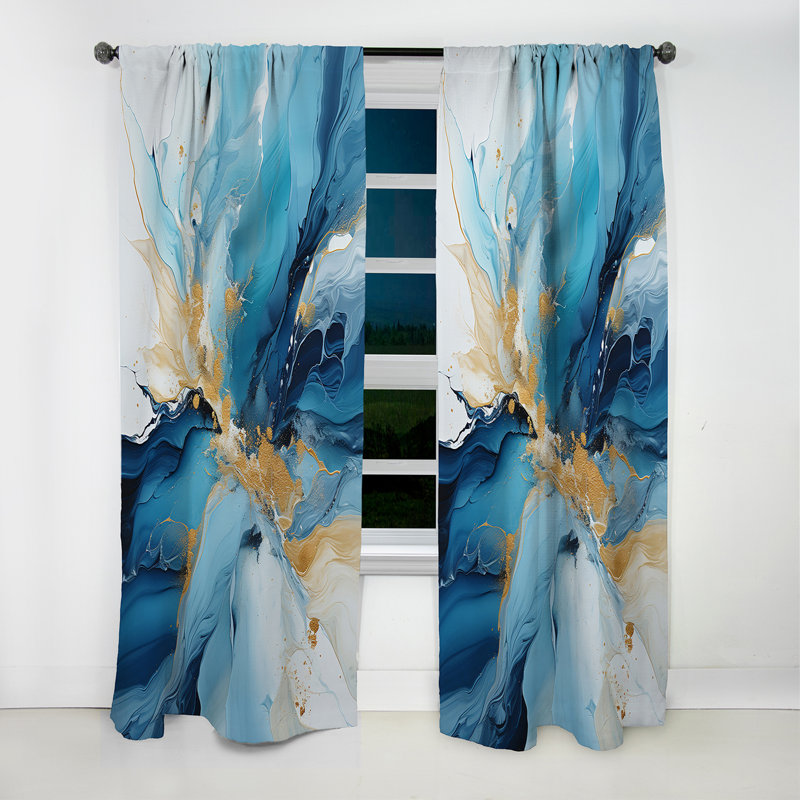 Bleu et blanc Glacier Charm II - rideau Shapes - rideau occultant abstrait - 1 panneaux, L 52 po x L 108 po
