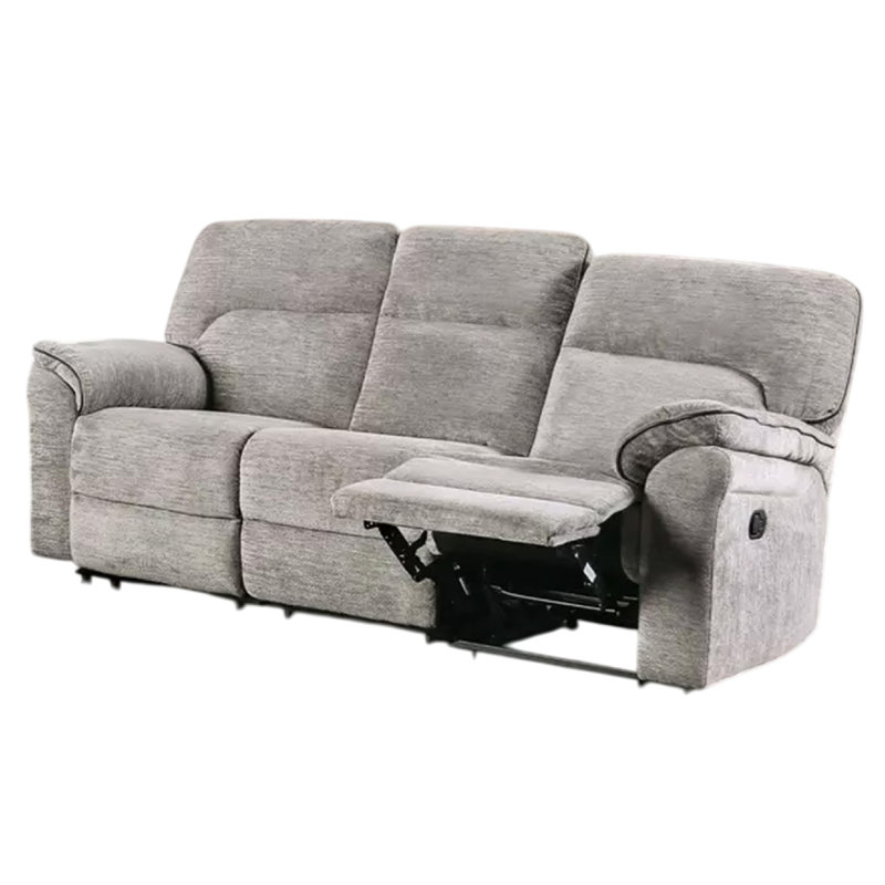 Canapé inclinable manuel Josy, accoudoirs coussinés, tissu gris clair, 88 pouces