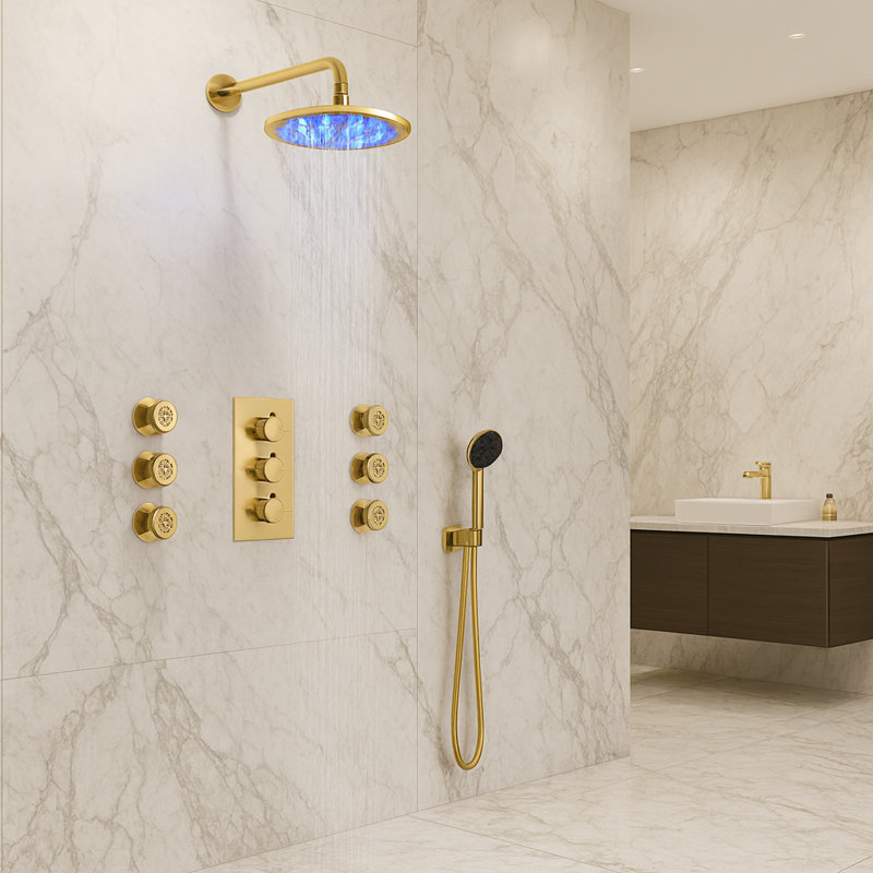 Versilia Color Changing LED Shower Set Dynamic Lighting and Luxurious Shower Experience, 2" H x 10" W, Gold