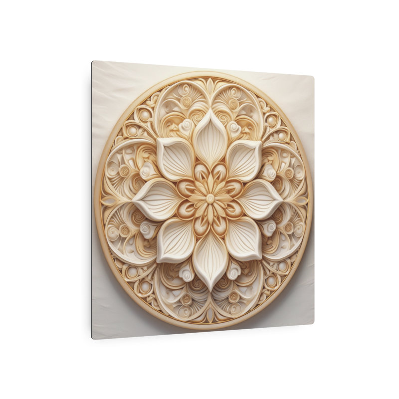 Mandala, motif floral, sculpture sur bois