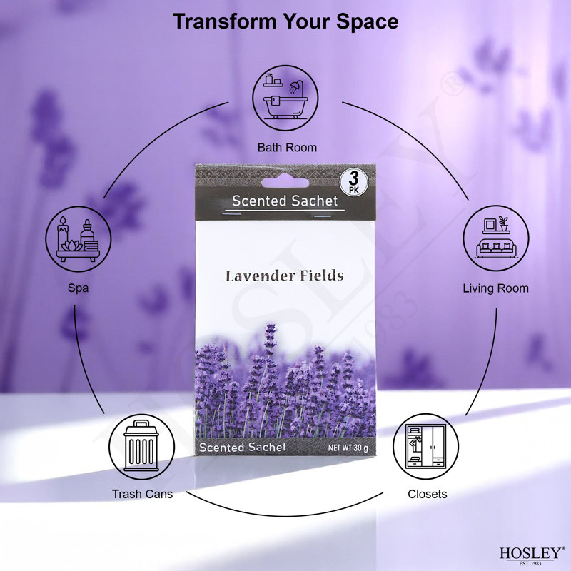 Hosley Lavender Fields Scented Sachet Set - 12 Pack, 1 oz Each for Home Decor, Room Decor, Car Air Freshener for Weddings, Special Occasions,Spa, Aromatherapy
