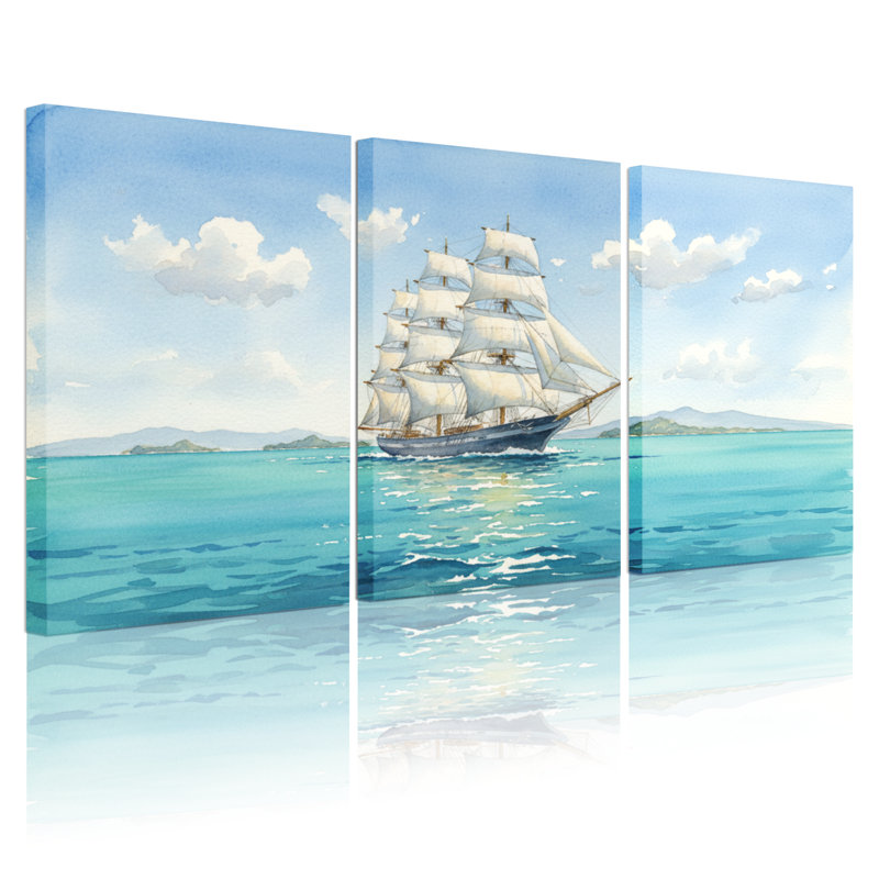 Ensemble de 3 reproductions d'art sur toile Nautical & Beach, L 30 po x l 60 po