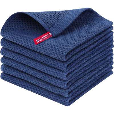 100% Cotton Waffle Weave Kitchen Dish Cloths, Ultra Soft Absorbent Quick Drying Dish Towels, 6-Pack