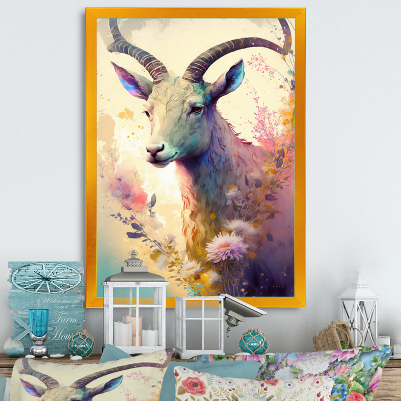 «Cute Goat Floral III», reproduction sur toile, L 12 po x H 20 po, Cadre photo doré