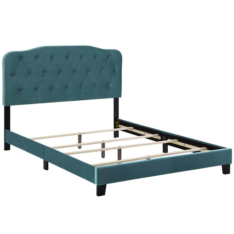 Lit simple tapissier Amelia, Bleu mer