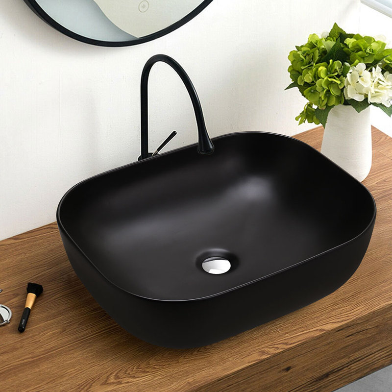 Latitude Run Kaluza 49.5mm L x 39mm W Black Ceramic Rectangular Sink
