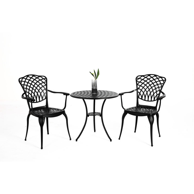 3 Piece Patio Bistro - Cast Aluminum , Weather For Garden, Balcony Black Outdoor Table And Chairs Resistance, Backyard