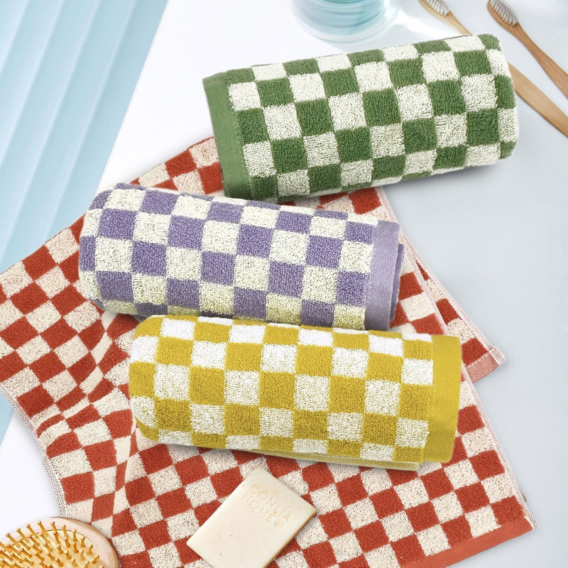 Ensemble de 4 serviettes de bain à carreaux multicolores, pour la salle de bain