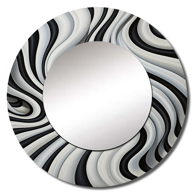 Noir et blanc optique optique Dream III - Op Art miroir, miroir mural décoratif rond moderne, impression d'art en métal