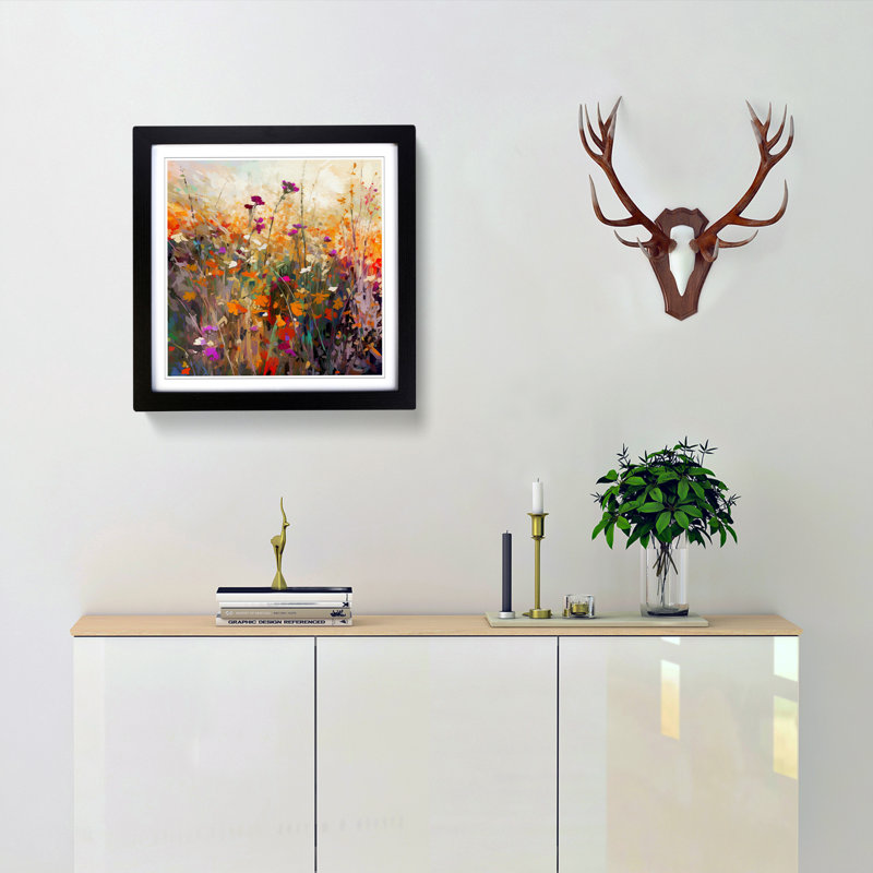 Wildflowers Glitch Art No.3 - Framed Print, Black