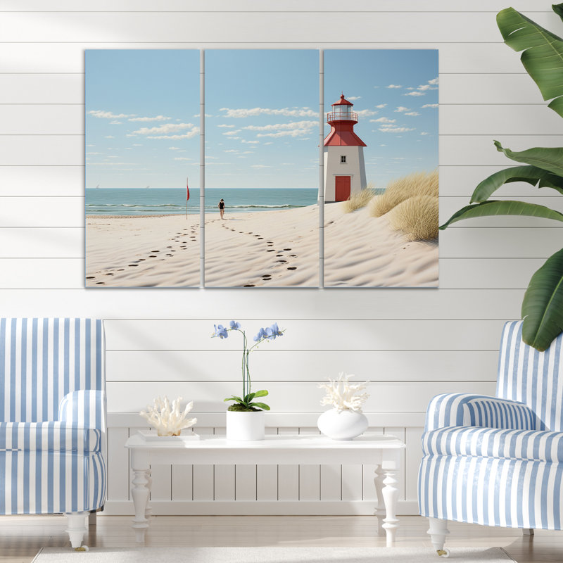 Red Light House, plage, horizon lointain, voilier - ensemble de reproductions d'art mural plage, H 28 po x l 36 po x P 1 po