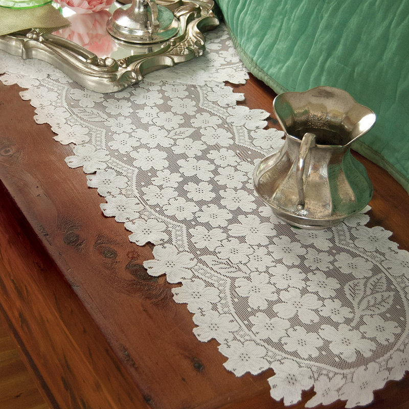 Mika Floral Table Runner, White, 14" W x 33" L