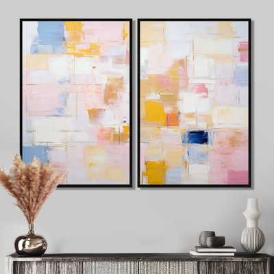 Timeless Moments In Pastel Pink Yellow And Blue - peinture abstraite, art mural