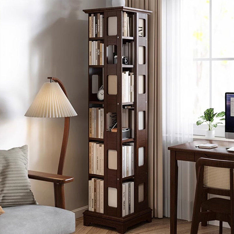 Nut-Brown Modern Solid wood Rotating Bookshelf