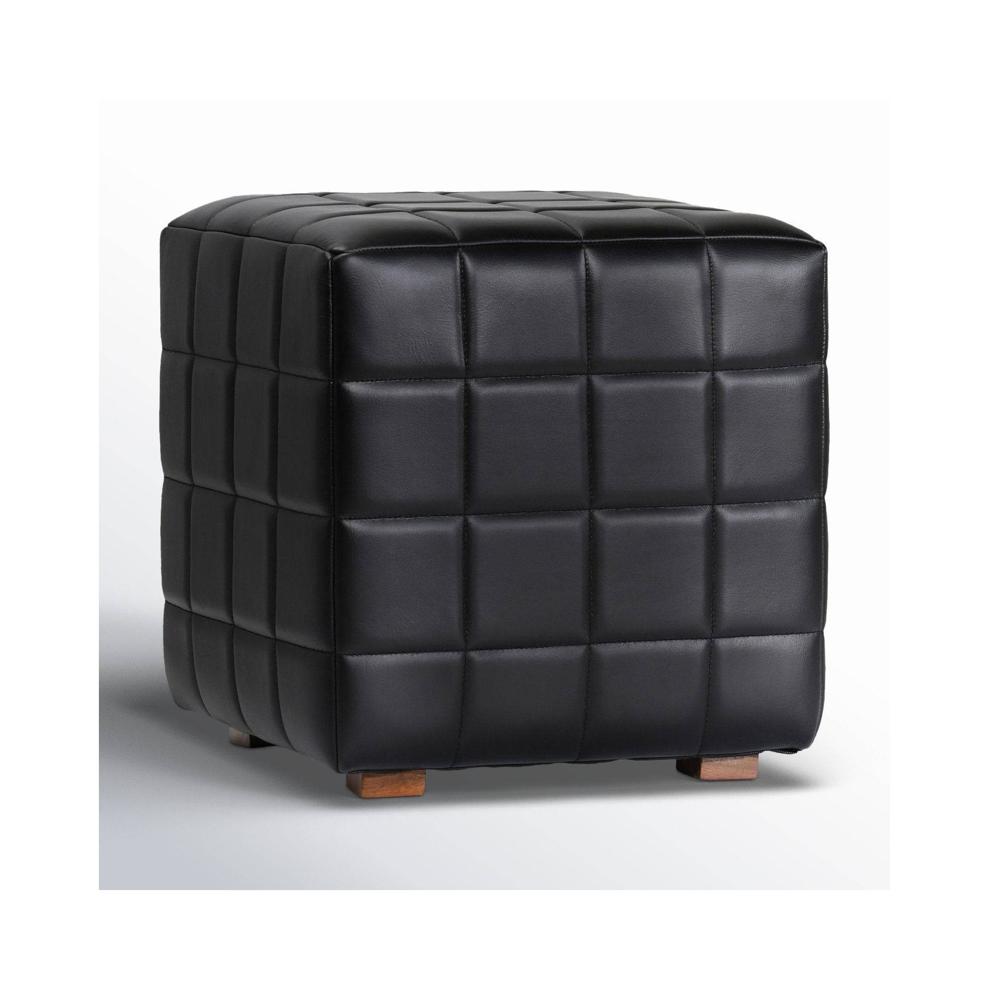 Giana Leather Ottoman, Black