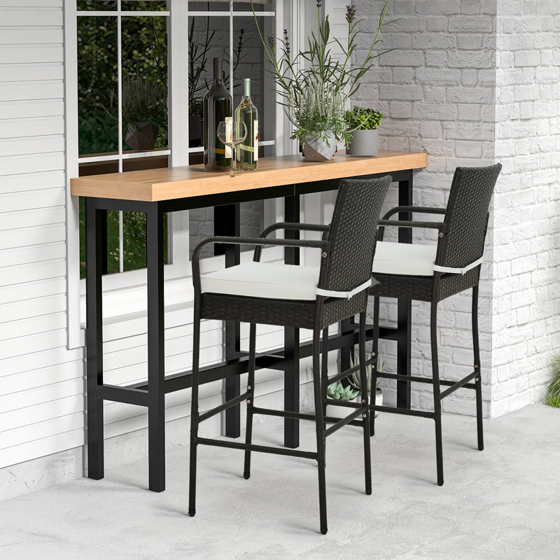 Bahoque Polyethylene (PE) Wicker Outdoor 29.5'' Bar Stool with Cushion