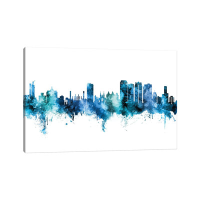 Birmingham Alabama Skyline Blue Teal by Michael Tompsett - 1 Piece Wrapped Canvas Wall Art