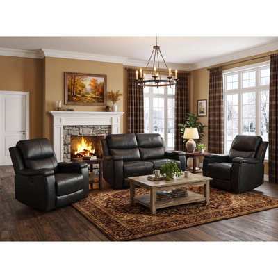 3-Piece Vegan Leather Reclining Living Room Set