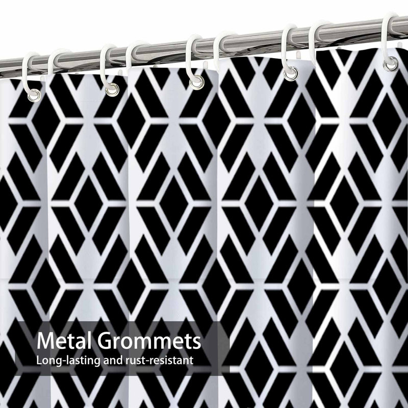 Rideau de douche noir avec 12 crochets Argyle, L 72 po x l 72 po