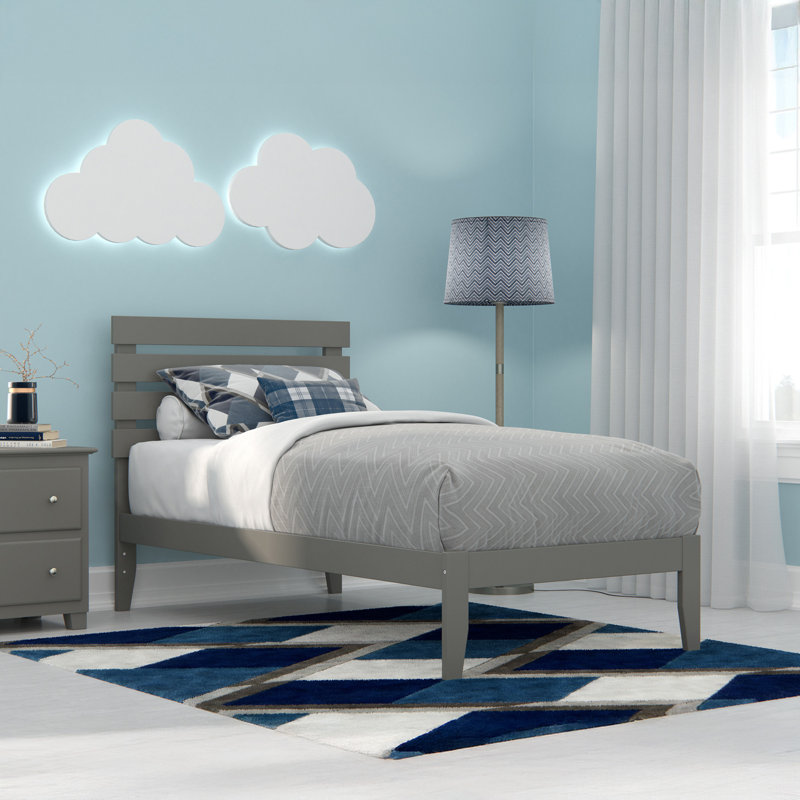 Giga Premium Wood Farmhouse Platform Bed, Twin, Walnut