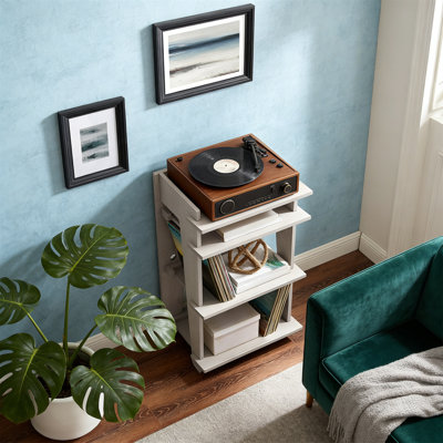 Record Player Stand Media Console With Vinyl Storage, Modern