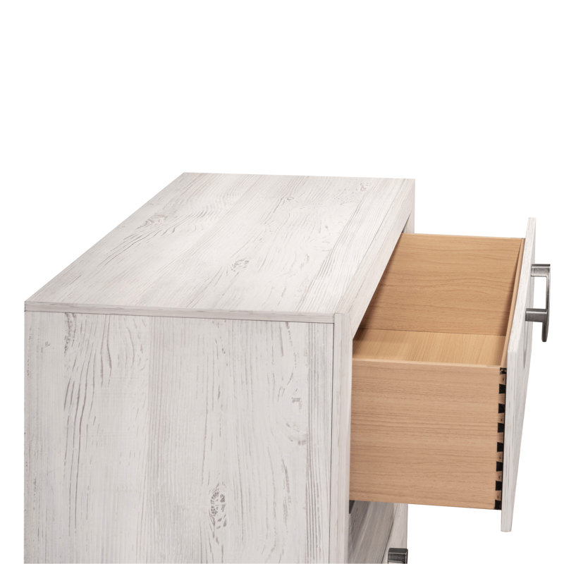 Table de chevet en bois massif pour chambre à coucher - 2 tiroirs de style contemporain en beige et blanc